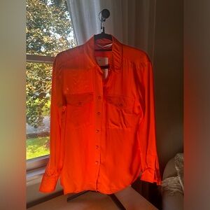 Zara Sheer Orange Button-up Blouse NWT Size S